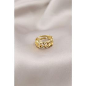 HomeStore Gold Renk Metal Zincir Model Taşlı Kadın Yüzük