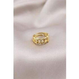 HomeStore Gold Renk Metal Zincir Model Taşlı Kadın Yüzük