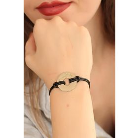 HomeStore HAPPY Siyah Deri İpli Unisex Mood Bileklik