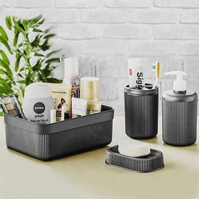 HomeTarz 4 Parça Organizer Fırçalık Sabunluk Plastik Banyo Seti