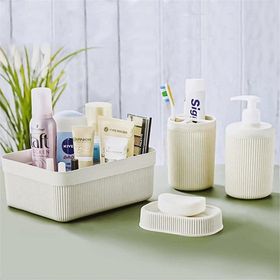 HomeTarz 4 Parça Organizer Fırçalık Sabunluk Plastik Banyo Seti