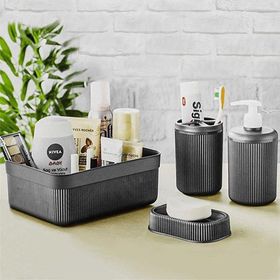 HomeTarz 4 Parça Organizer Fırçalık Sabunluk Plastik Banyo Seti