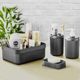 HomeTarz 4 Parça Organizer Fırçalık Sabunluk Plastik Banyo Seti