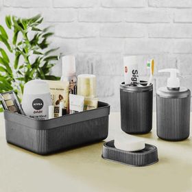 HomeTarz 4 Parça Organizer Fırçalık Sabunluk Plastik Banyo Seti
