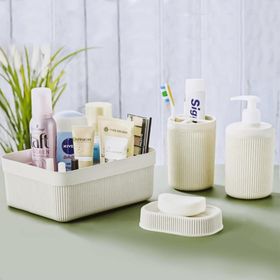 HomeTarz 4 Parça Organizer Fırçalık Sabunluk Plastik Banyo Seti