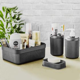 HomeTarz 4 Parça Organizer Fırçalık Sabunluk Plastik Banyo Seti