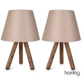 Homing AYD-2402 Bej Kahve 2'li Ahşap Üç Ayaklı Abajur Seti
