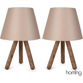 Homing AYD-2402 Bej Kahve 2'li Ahşap Üç Ayaklı Abajur Seti