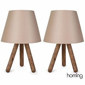 Homing AYD-2402 Bej Kahve 2'li Ahşap Üç Ayaklı Abajur Seti