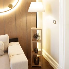 Homing Ayd-3152 Dekoratif Raflı Konik Krem Kumaş Lambader