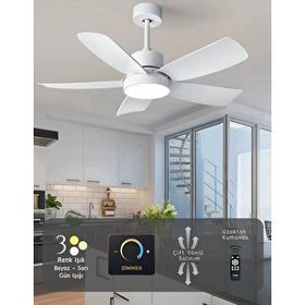 Hoogar German 110 cm 5 Kanatlı Beyaz Kumandalı Tavan Vantilatörü