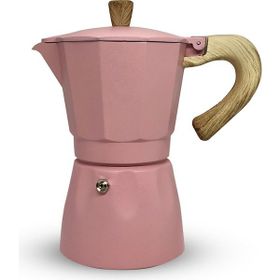 Horecamark Kırmızı Renk Ahşap Kulp Aluminyum Moka Pot 6 Kupa