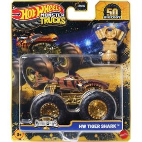 Hot Wheels JDV96-JDW02 HW Tiger Shark Monster Trucks Bigfoot Trophy Şampiyonları Tekli Arabalar