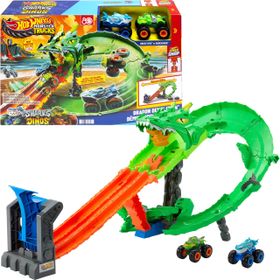 Hot Wheels JFR06 Monster Trucks Köpek Balığı ve Dinozor Korkunç Ejderhaya Karşı Oyun Seti