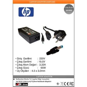 HP 19 5V 3 33A :4 5*3 0MM Uyumlu Notebook Şarj Adaptörü