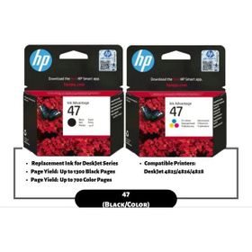 HP 47-6ZD21AE Siyah 47-6ZD61AE Renkli Deskjet Ultra INK Advantage 4828 Siyah Orijinal Kartuş Seti