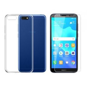 Huawei Honor 7S Y5 2018 Şeffaf Kırılmaz Cam + Uyumlu Silikon Kılıf