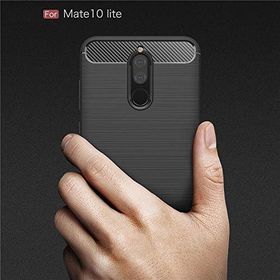 Huawei Mate 10 Lite Karbon Fiber Kapak Cam Ekran Koruyucu + Uyumlu Silikon Kılıf