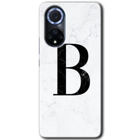 Huawei Nova 9 Beyaz Mermer Desenli B Harfi Baskılı Uyumlu Silikon Kılıf