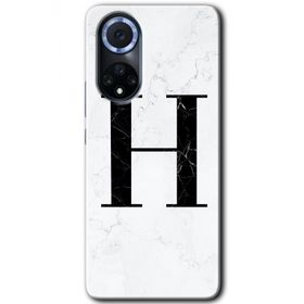 Huawei Nova 9 Beyaz Mermer Desenli H Harfi Baskılı Uyumlu Silikon Kılıf