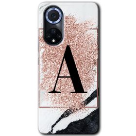 Huawei Nova 9 Pembe Mermer Desenli A Harfi Baskılı Uyumlu Silikon Kılıf