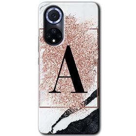 Huawei Nova 9 Pembe Mermer Desenli A Harfi Baskılı Uyumlu Silikon Kılıf