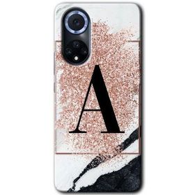 Huawei Nova 9 Pembe Mermer Desenli A Harfi Baskılı Uyumlu Silikon Kılıf