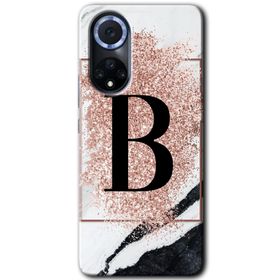 Huawei Nova 9 Pembe Mermer Desenli B Harfi Baskılı Uyumlu Silikon Kılıf
