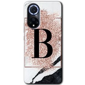 Huawei Nova 9 Pembe Mermer Desenli B Harfi Baskılı Uyumlu Silikon Kılıf