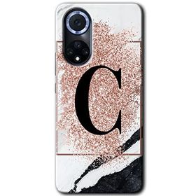 Huawei Nova 9 Pembe Mermer Desenli Ç Harfi Baskılı Uyumlu Silikon Kılıf
