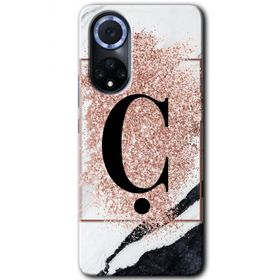 Huawei Nova 9 Pembe Mermer Desenli Ç Harfi Baskılı Uyumlu Silikon Kılıf