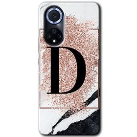 Huawei Nova 9 Pembe Mermer Desenli D Harfi Baskılı Uyumlu Silikon Kılıf