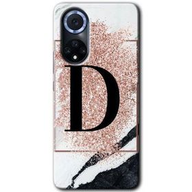 Huawei Nova 9 Pembe Mermer Desenli D Harfi Baskılı Uyumlu Silikon Kılıf