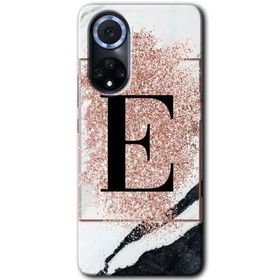 Huawei Nova 9 Pembe Mermer Desenli E Harfi Baskılı Uyumlu Silikon Kılıf
