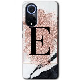 Huawei Nova 9 Pembe Mermer Desenli E Harfi Baskılı Uyumlu Silikon Kılıf