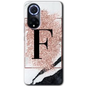 Huawei Nova 9 Pembe Mermer Desenli F Harfi Baskılı Uyumlu Silikon Kılıf
