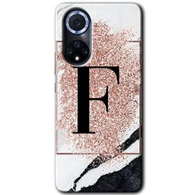 Huawei Nova 9 Pembe Mermer Desenli F Harfi Baskılı Uyumlu Silikon Kılıf