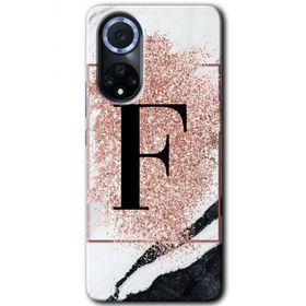 Huawei Nova 9 Pembe Mermer Desenli F Harfi Baskılı Uyumlu Silikon Kılıf