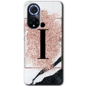 Huawei Nova 9 Pembe Mermer Desenli İ Harfi Baskılı Uyumlu Silikon Kılıf