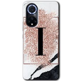 Huawei Nova 9 Pembe Mermer Desenli İ Harfi Baskılı Uyumlu Silikon Kılıf