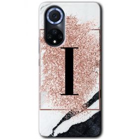 Huawei Nova 9 Pembe Mermer Desenli İ Harfi Baskılı Uyumlu Silikon Kılıf