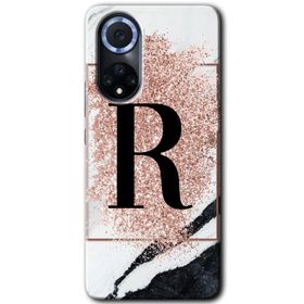 Huawei Nova 9 Pembe Mermer Desenli K Harfi Baskılı Uyumlu Silikon Kılıf