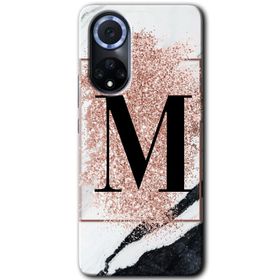 Huawei Nova 9 Pembe Mermer Desenli K Harfi Baskılı Uyumlu Silikon Kılıf