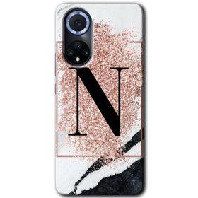 Huawei Nova 9 Pembe Mermer Desenli K Harfi Baskılı Uyumlu Silikon Kılıf