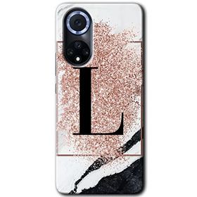 Huawei Nova 9 Pembe Mermer Desenli L Harfi Baskılı Uyumlu Silikon Kılıf