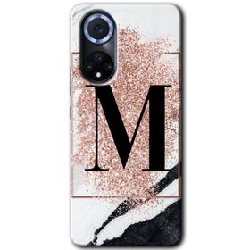 Huawei Nova 9 Pembe Mermer Desenli M Harfi Baskılı Uyumlu Silikon Kılıf