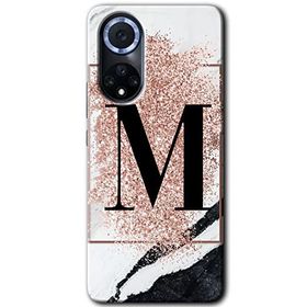 Huawei Nova 9 Pembe Mermer Desenli M Harfi Baskılı Uyumlu Silikon Kılıf