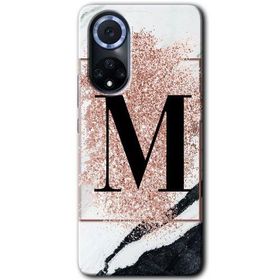 Huawei Nova 9 Pembe Mermer Desenli M Harfi Baskılı Uyumlu Silikon Kılıf