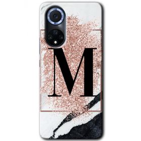 Huawei Nova 9 Pembe Mermer Desenli M Harfi Baskılı Uyumlu Silikon Kılıf