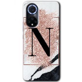 Huawei Nova 9 Pembe Mermer Desenli N Harfi Baskılı Uyumlu Silikon Kılıf